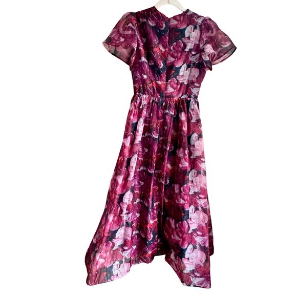 Lulus RSVP Magenta Floral Organza Tie-Front Midi Dress XS Cocktail Semi Formal - Picture 7 of 8